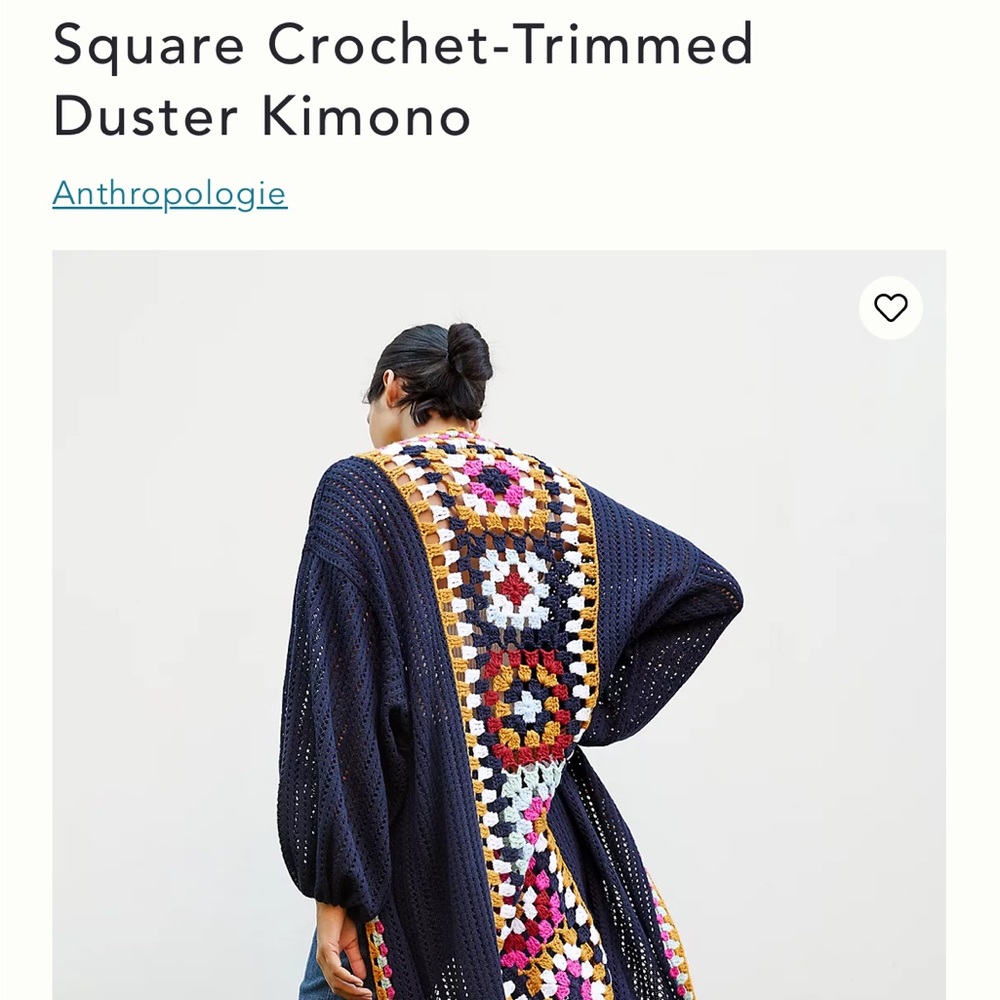 Anthropologie crochet duster cardigan with granny square paneling